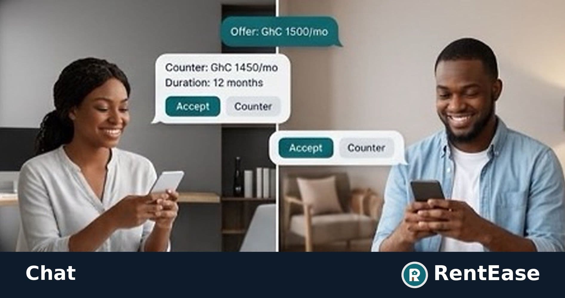 Tenant and owner negotiating rent and terms in chat on RentEase.