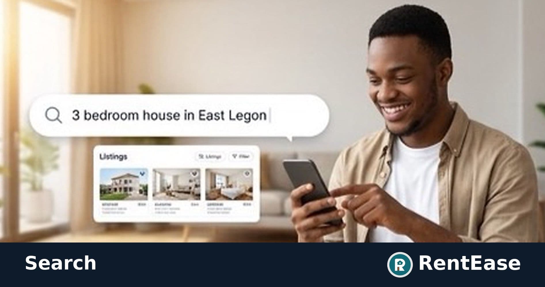 Guest searching for a home on RentEase with listings and filters.