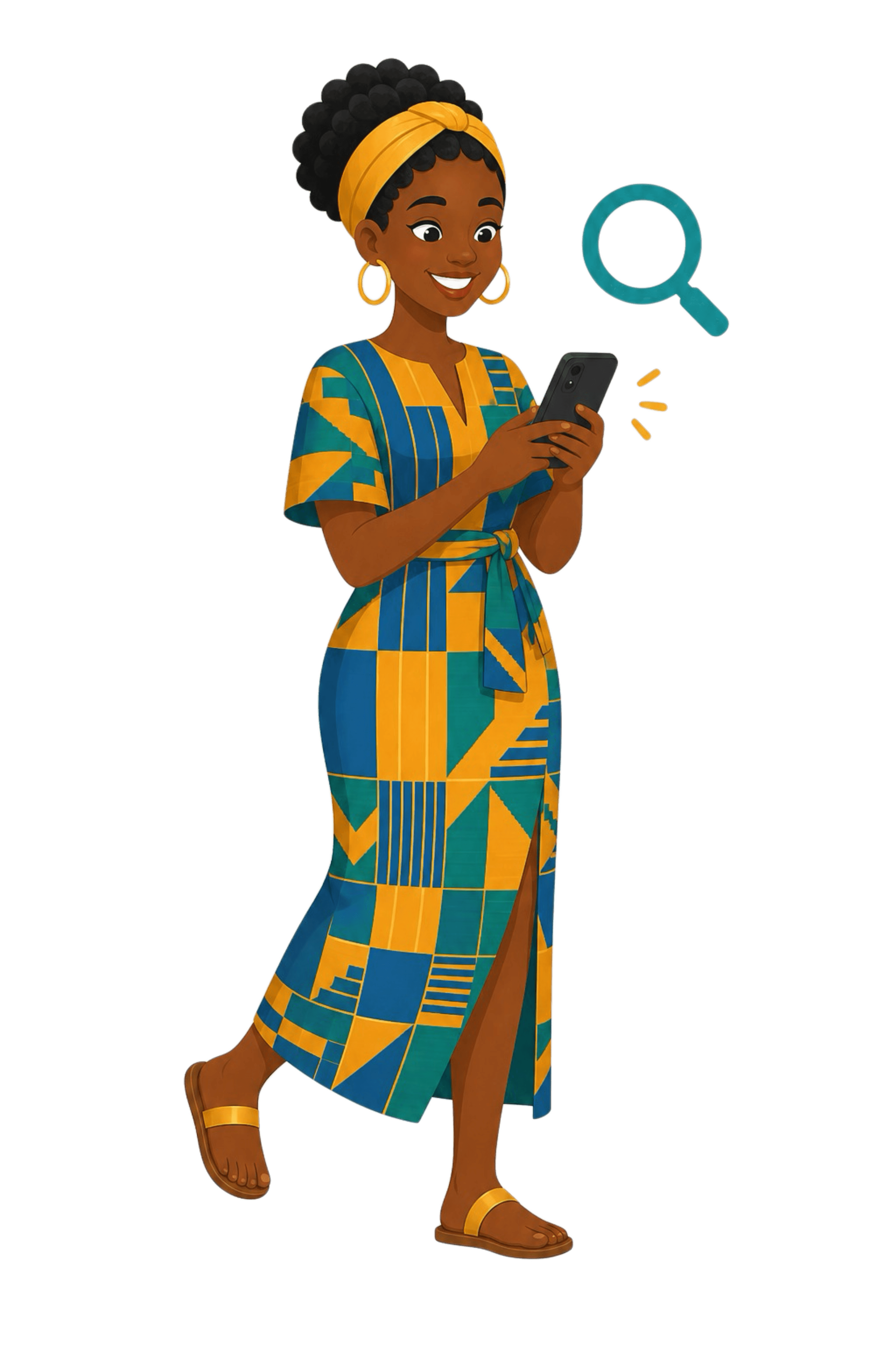 Ama searching for a home on her phone.